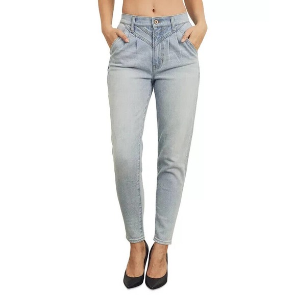 Kendall + Kylie High Rise Pleated Straight Leg Denim Blue Jeans 80s 27W x 26.5L - Picture 1 of 6